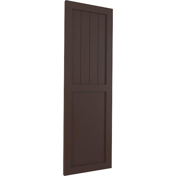 True Fit PVC Farmhouse/Flat Panel Combination Fixed Mount Shutters, Raisin Brown, 12W X 56H